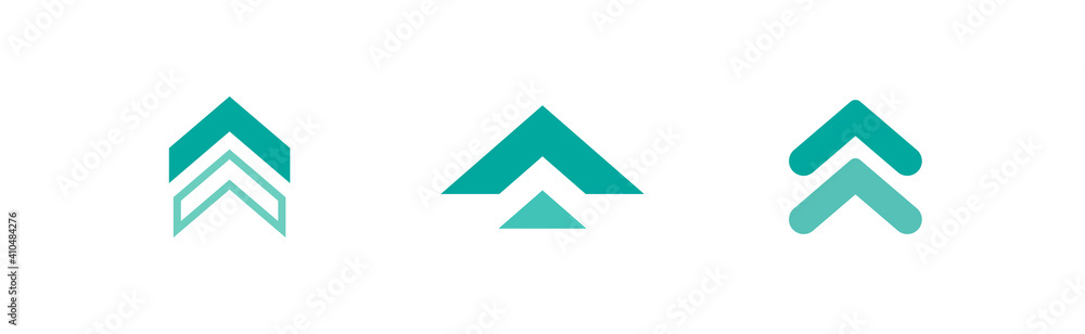 three blue squared arrows up icon. swipe up buttons set. Isolated on white. three blue squared arrows up icon. swipe up buttons set. Isolated on white.