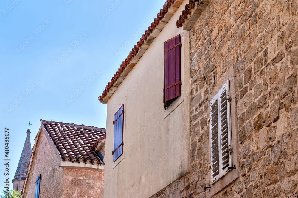 Fototapeta premium The facade of old houses. Montenegro