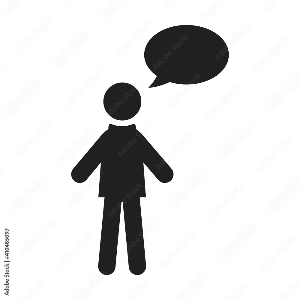 Chat icon vector male person profile avatar with speech bubble symbol for discussion and information in flat color glyph pictogram illustration Chat icon vector male person profile avatar with speech bubble symbol for discussion and information in flat color glyph pictogram illustration