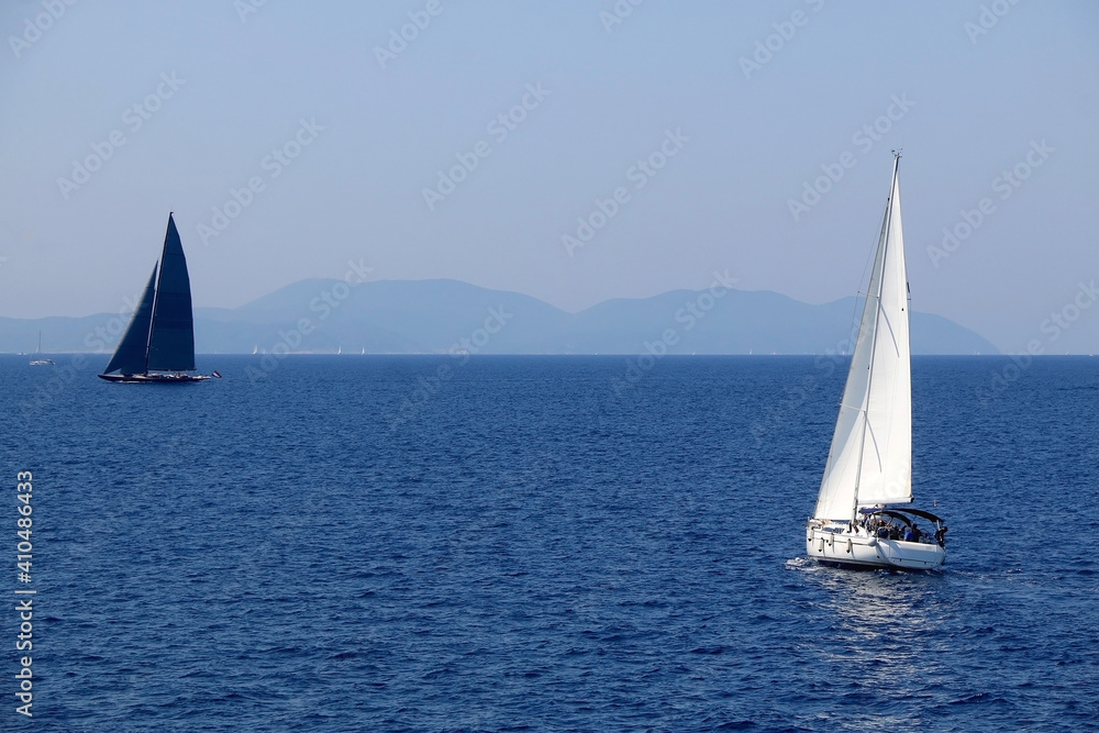Fototapeta premium Sailing boat in Croatia. Beautiful Mediterranean landscape.