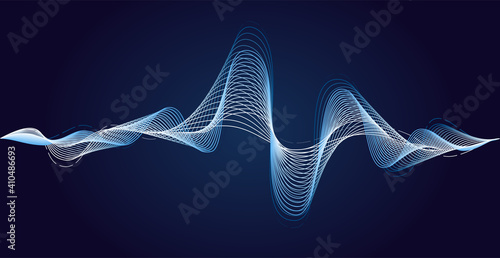 Blue soundwave. Earthquake impulse. Vibration waves sound. Minimal energy waves. Dynamic curve. Vector illustration abstract design. photo