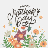 Elegant greeting card design with stylish text Mother's Day on colorful flowers decorated background.