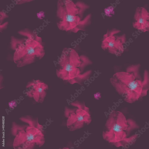 Pink abstract watercolor flowers on a dark background. Seamless print for printing on fabric.