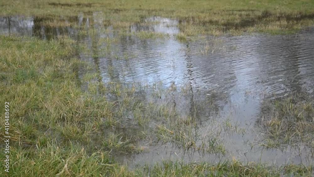 Winter flood water covering the farm field