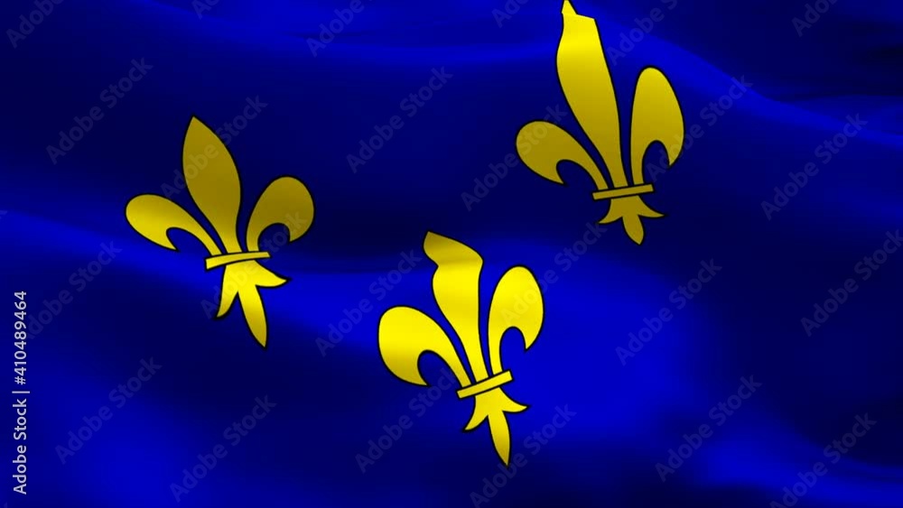 Ile de France flag Motion Loop video waving in wind. Realistic Ile de