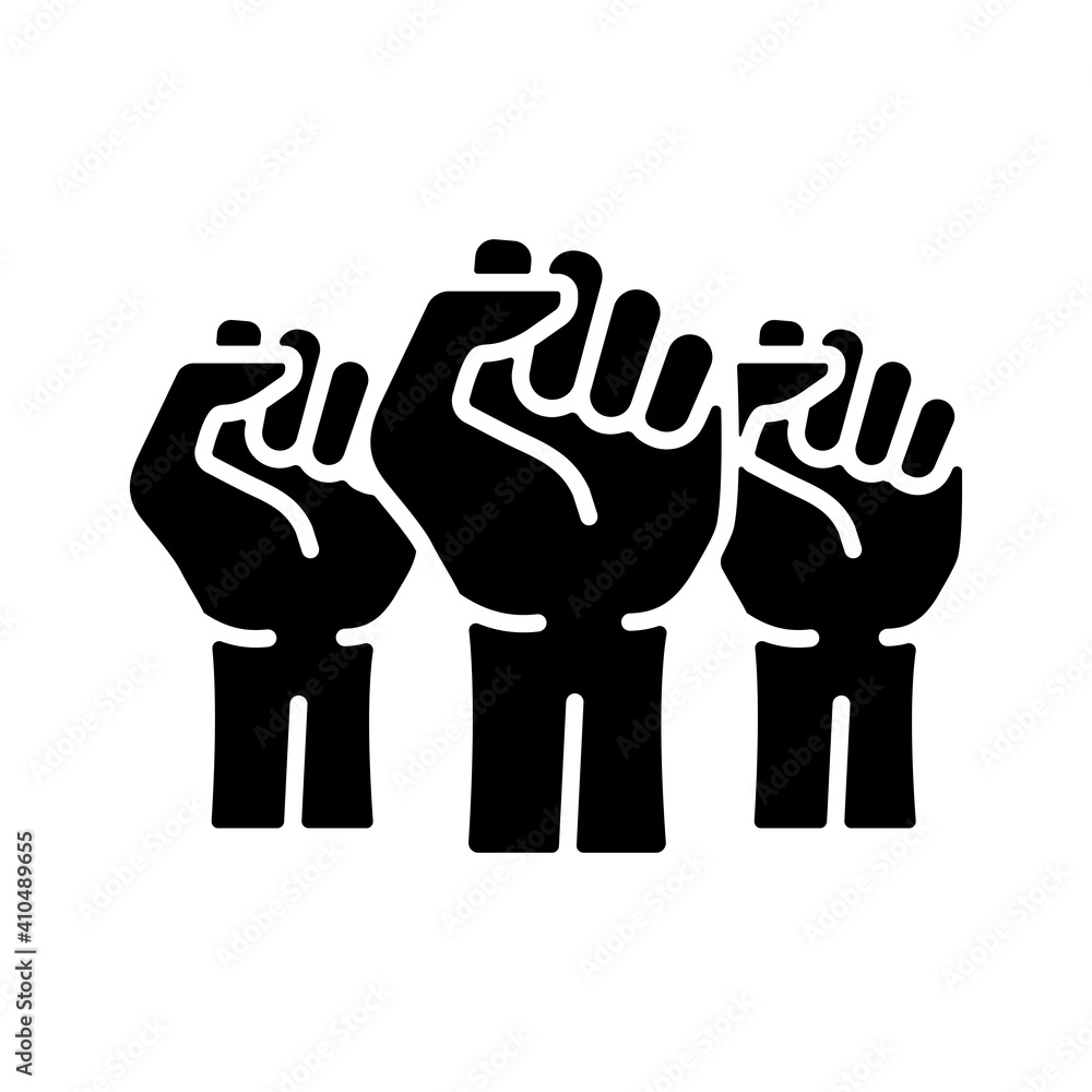 Three clenched fists raised in protest glyph icon Three clenched fists raised in protest glyph icon
