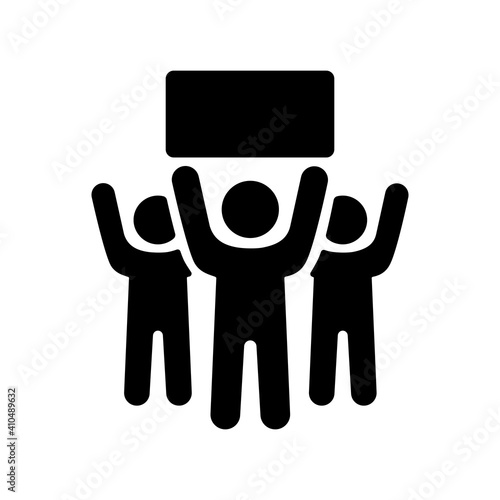 Crowd of people holding in raised hands banner