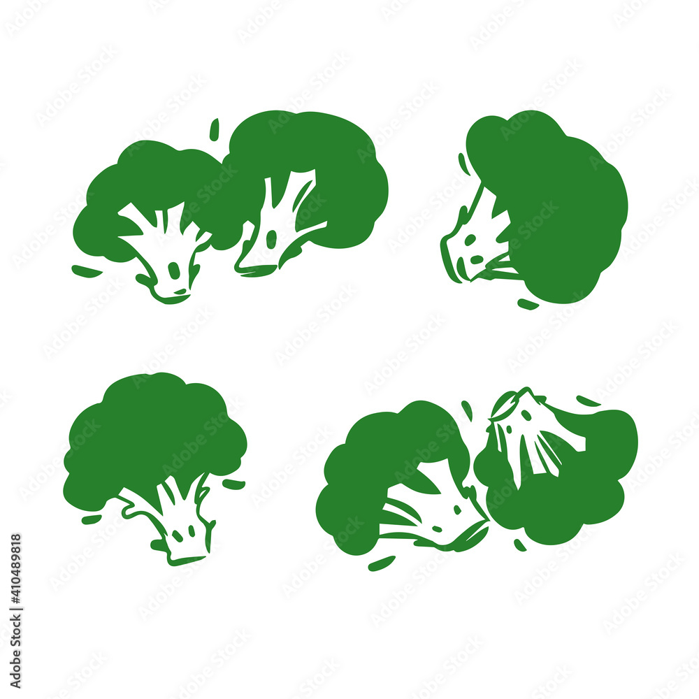Broccoli icons hand drawn style in vector on white background Broccoli icons hand drawn style in vector on white background