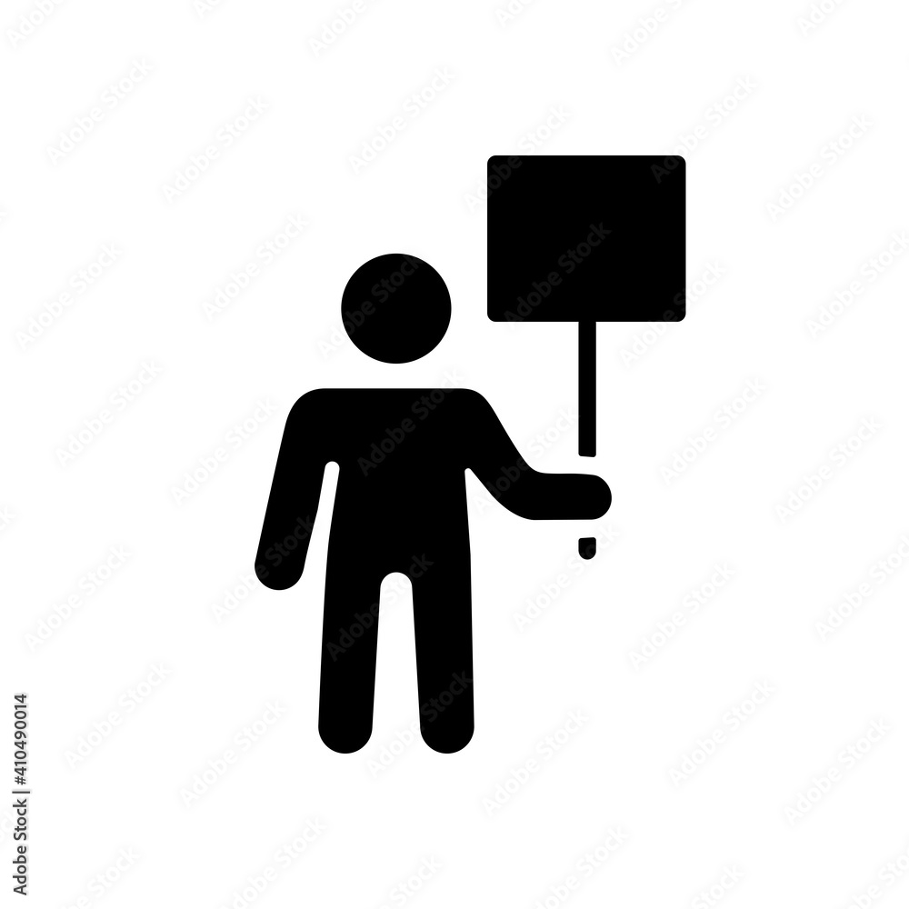 Man standing and holding hands banner glyph icon Man standing and holding hands banner glyph icon