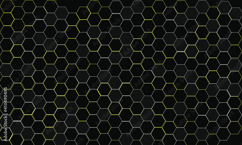 Abstract black texture hexagon background. Yellow light gradient color Abstract black texture hexagon background. Yellow light gradient color