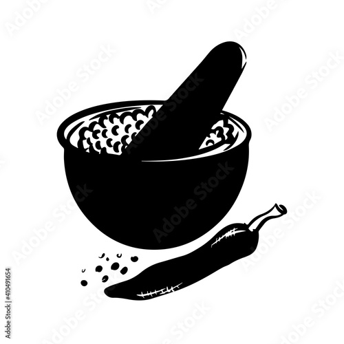 Mortar icon in vector hand drawn style isolated on white background