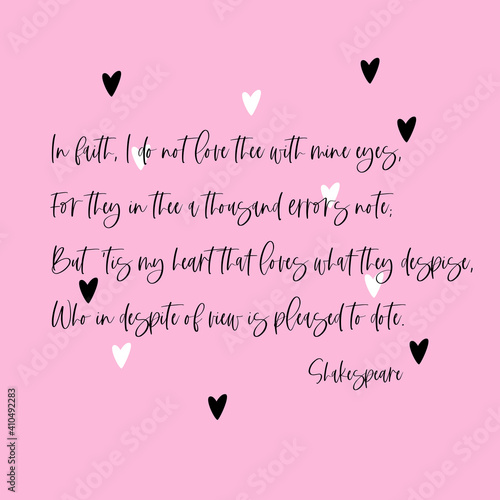 A poem about love. Shakespeare. Congratulations on Valentine s Day. Postcard, poster, cover. Vector.