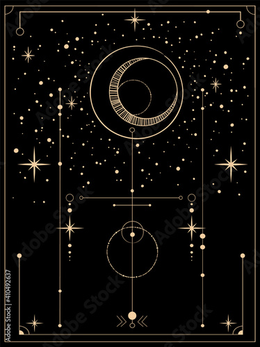 decorative tarot card with cosmic motives