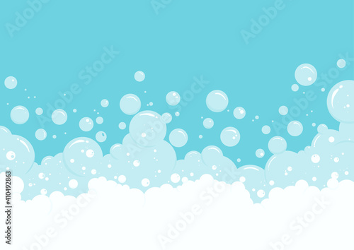 Suds, liquid soap bubbles and foam vector background. Abstract illustration