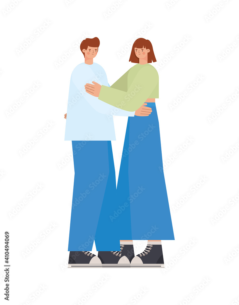man and woman hugging over a white background man and woman hugging over a white background