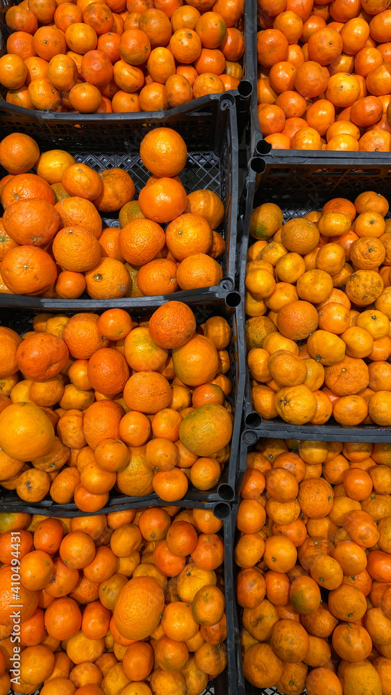 Boxes of tangerines on the market