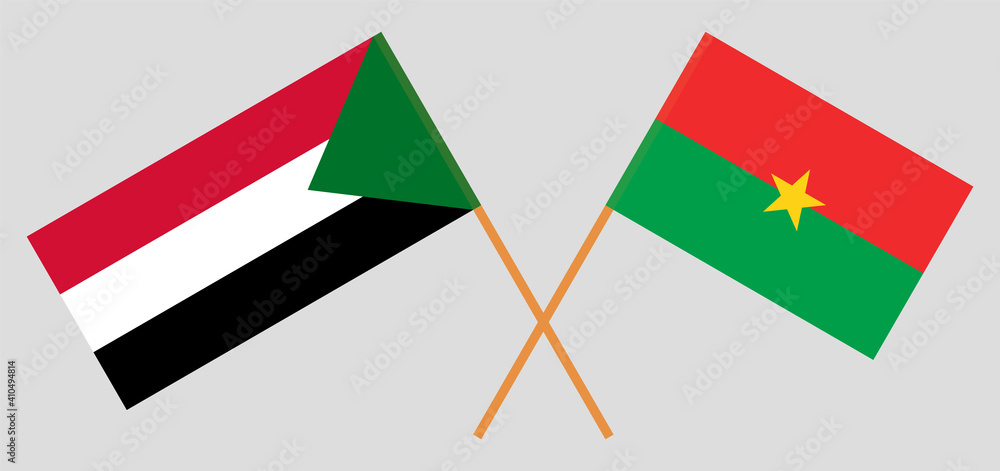 Crossed flags of the Sudan and Burkina Faso Crossed flags of the Sudan and Burkina Faso