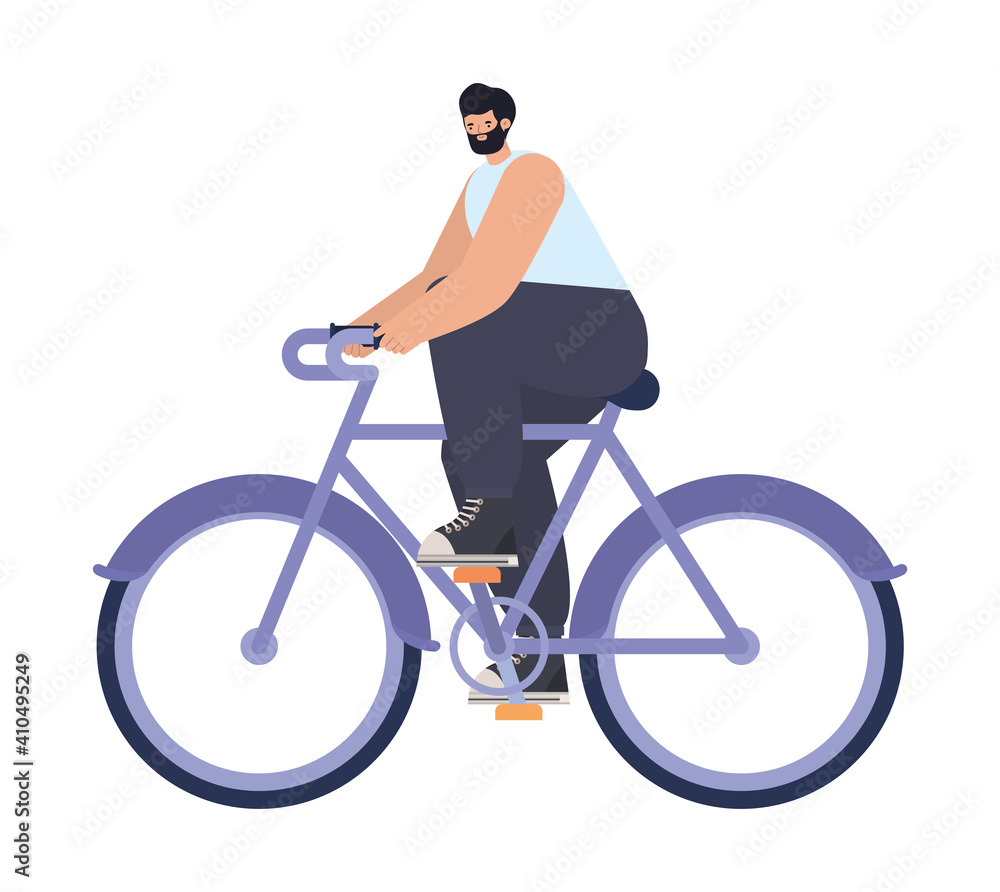 man over a purple bycicle man over a purple bycicle
