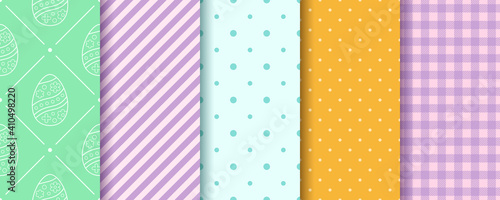 Easter seamless Patterns collection. Eggs, Gingham, Polka Dot and Striped pattern designs set. Endless texture for web, picnic tablecloth, wrapping paper. Pattern templates in Swatches panel.