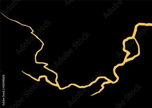 Abstract golden lines on a black background in the Japanese kintsugi style. Modern vector background
