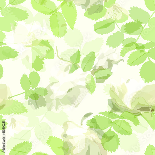Abstract seamless pattern with leaves and flowers. Vector background for various surface. Trendy hand drawn textures. © Lidiya