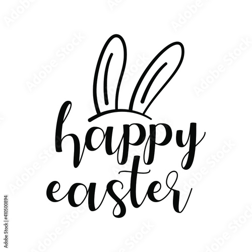 Happy Easter badge design with rabbit ears. Stock vector typography label isolated