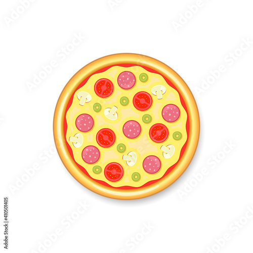 Pizza vector illustration. Whole pizza isolated symbol