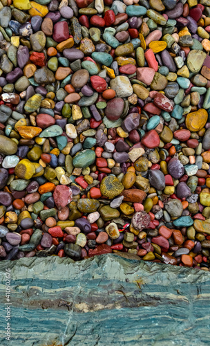 Multi-colored pebbles in the interior, round colored pebbles. Montana