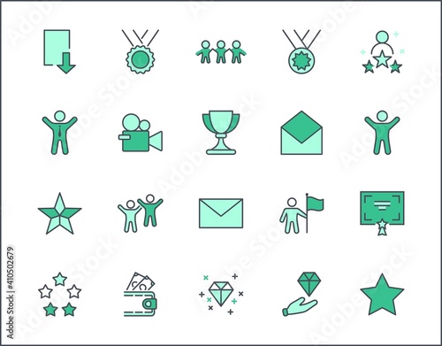 Set of Success Related Vector Line Icon. Contains such Icons as Cup, Ribbon, Star, Winner, Reward and more.Editable Stroke. 32x32 Pixel Perfect.