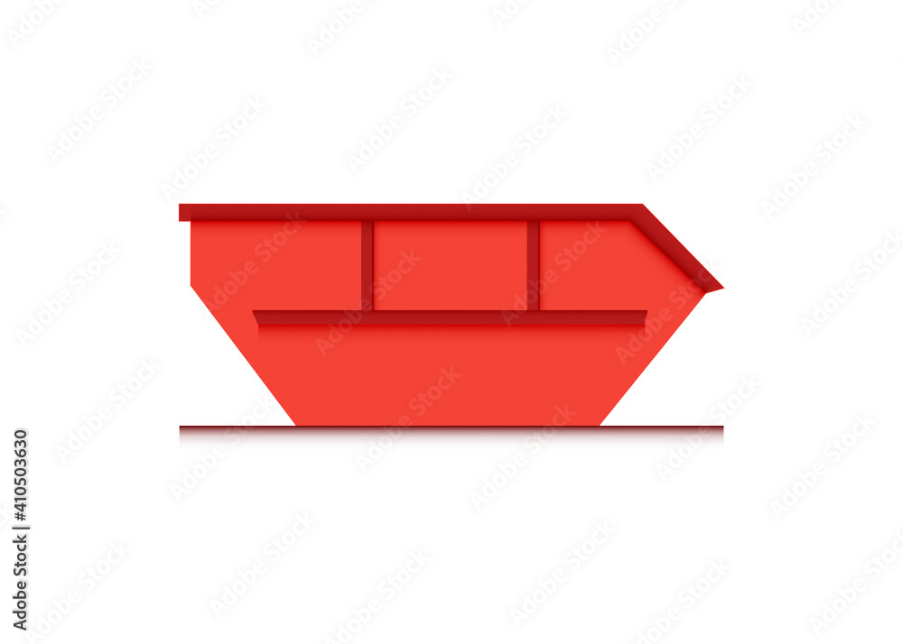 skip bin is a large open-topped waste container. red skip vector icon illustration - obrazy, fototapety, plakaty 