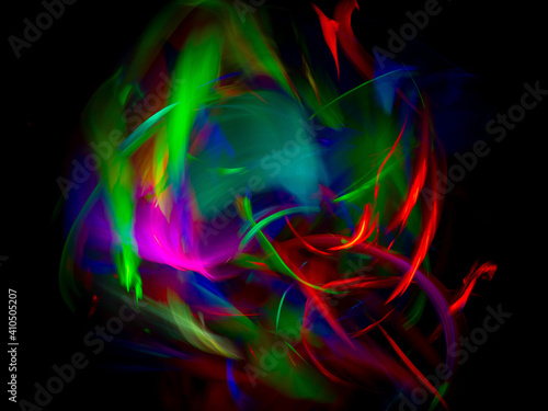 abstract illustration, color light , black background 