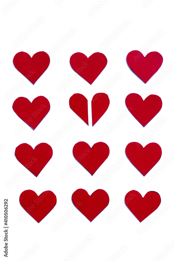 Set of red hearts on white background, saint valentine's day symbol Set of red hearts on white background, saint valentine's day symbol