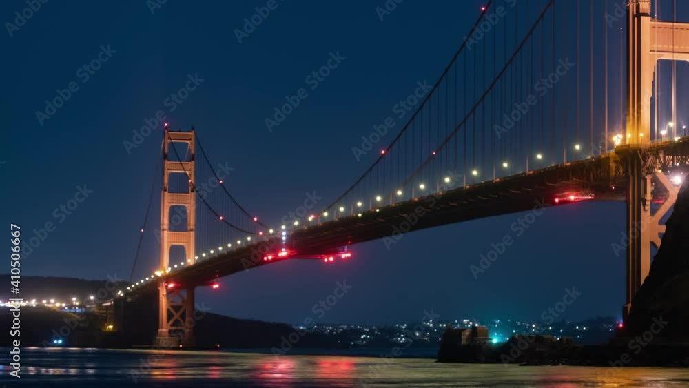 San Francisco Golden Gate Bridge from Moore Rd Pier Night Time Lapse Pan R California USA San Francisco Golden Gate Bridge from Moore Rd Pier Night Time Lapse Pan R California USA