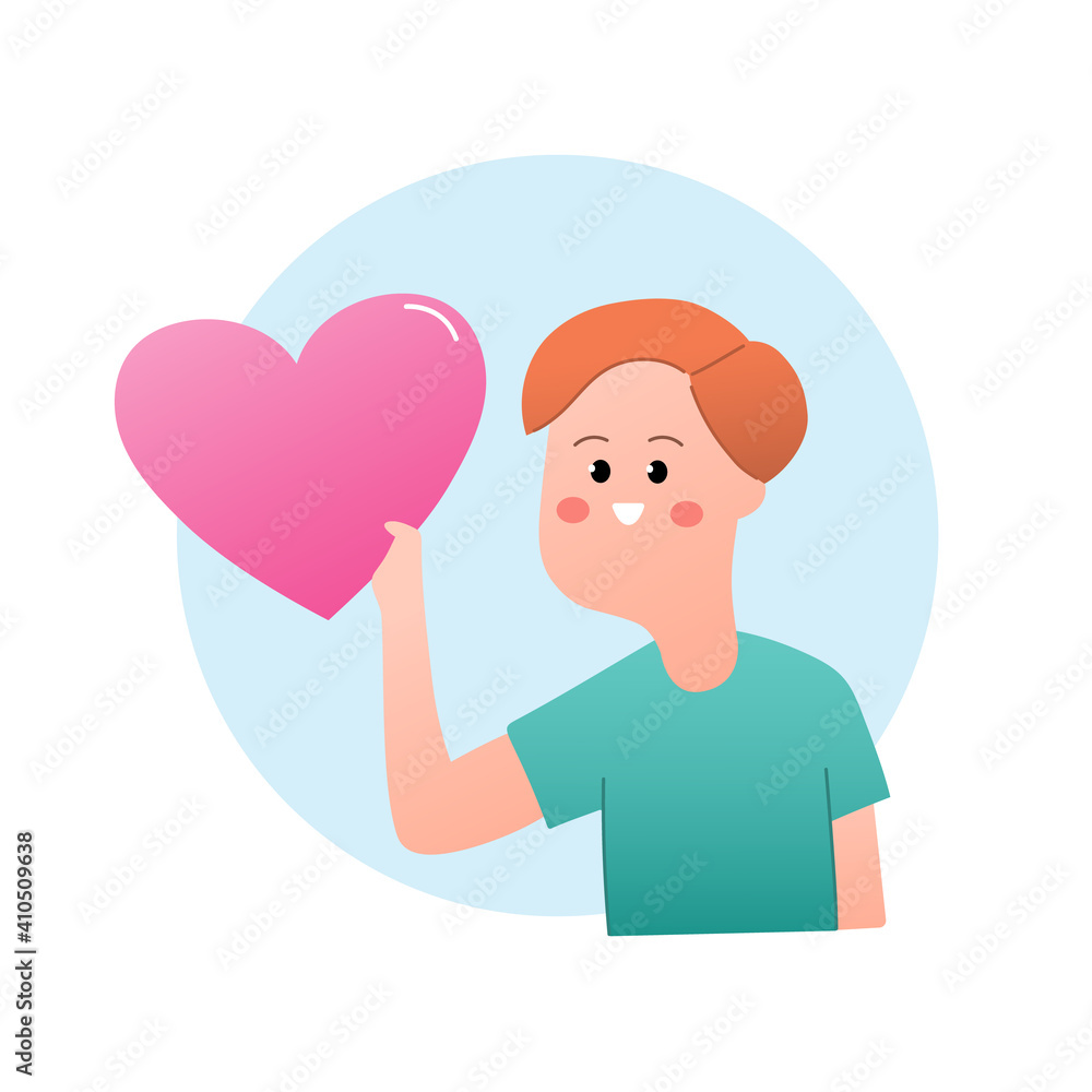 Man Holding heart. Cute character. Valentine concept. Vector illustration Man Holding heart. Cute character. Valentine concept. Vector illustration