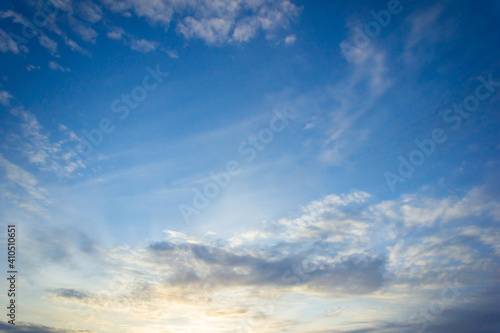 Blue sky and clouds at sunset. Background sky. Nature