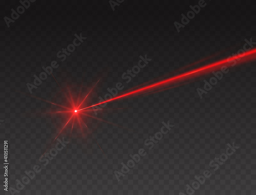 Laser beam isolated on transparent background. Abstract red shine light ray with glow flash. Vector neon line effect