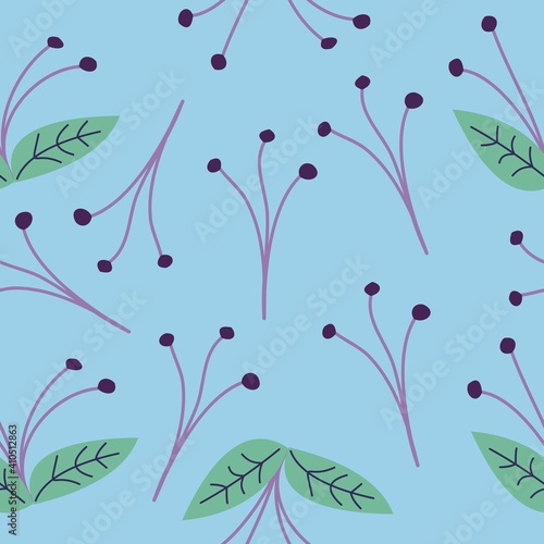 Seamless pattern of flower pistil with beautiful blue leaves. suitable for background, fashion, decoration, etc.