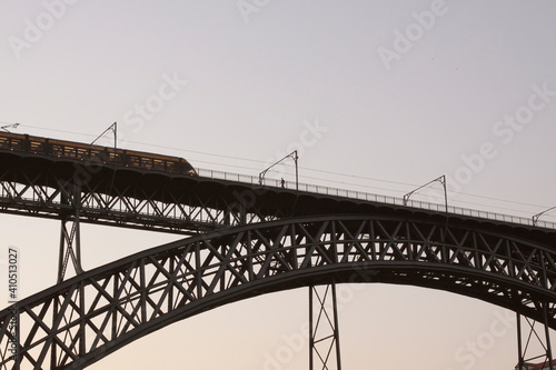 Backlit D. Luis bridge at dawn