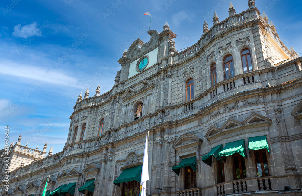 Puebla Municipality (Municipal Palace) located on central plaza in historic center. Puebla Municipality (Municipal Palace) located on central plaza in historic center.