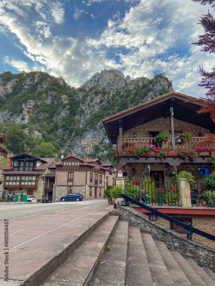 La Hermida, Spain, August 31, 2020: The pretty village of Hermida in the heart of the Desfiladero de la Hermida gorge, Picos de Europa Park, Cantabria, Spain.