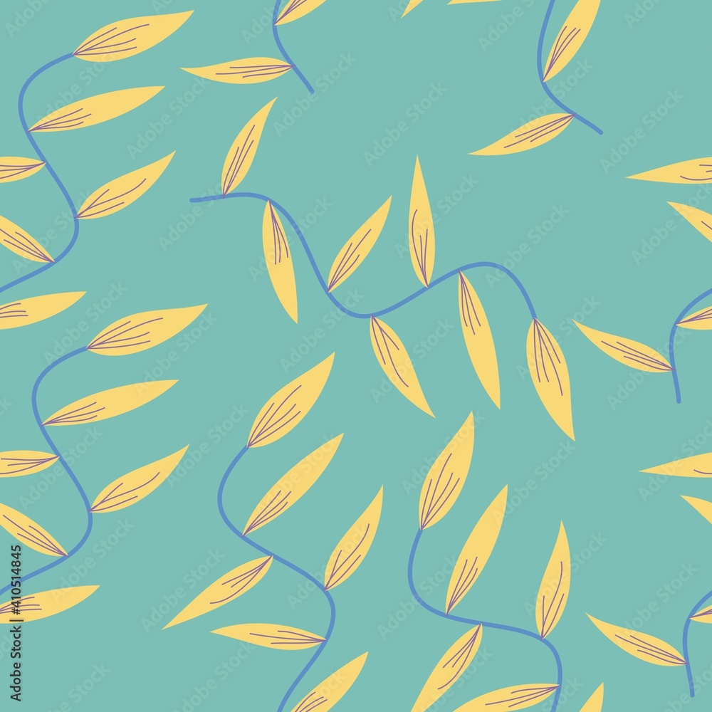 Seamless pattern with pointed yellow leaves with curved stems. suitable for background, fashion, decoration, etc. Seamless pattern with pointed yellow leaves with curved stems. suitable for background, fashion, decoration, etc.
