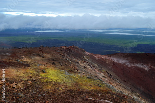 A hike on a colorful volcano around Tolbachik in Kamchatka Peninsula, Russia.