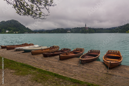 Wooden boats at Bled lake, Slovenia