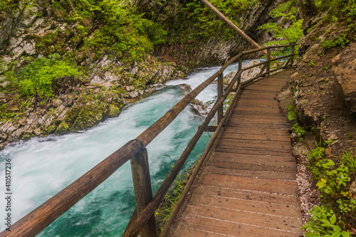 Boardwalk in Vintgar gorge near Bled  Slovenia