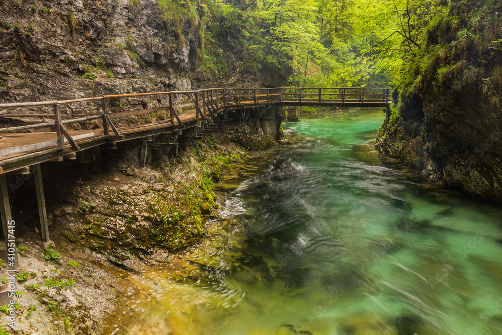 Boardwalk in Vintgar gorge near Bled, Slovenia Boardwalk in Vintgar gorge near Bled, Slovenia