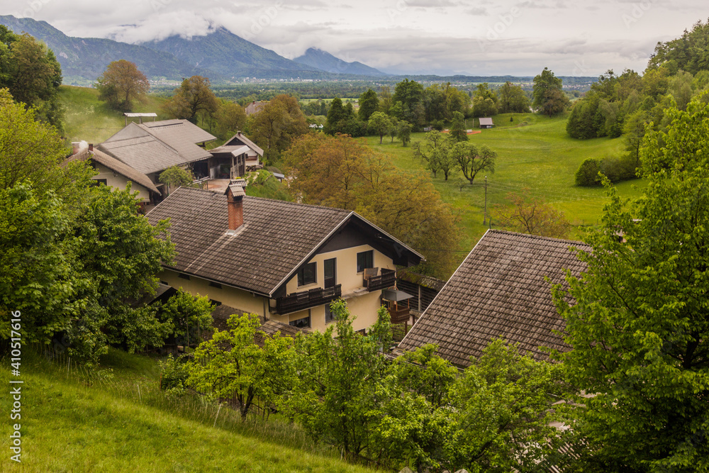 Houses of Spodnje Gorje village near Bled, Slovenia