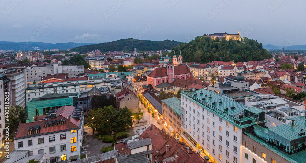Evening panorama of Ljubljana, Slovenia