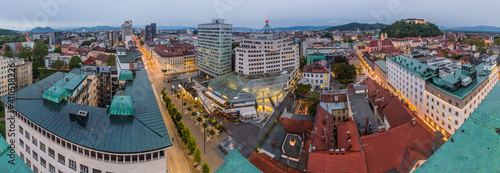 LJUBLJANA, SLOVENIA - MAY 14, 2019: Evening panorama of Ljubljana, Slovenia