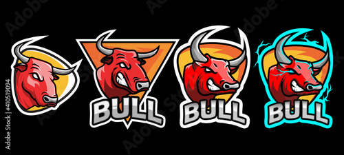 Bull e-sport logo bundle with black background, vector illustration