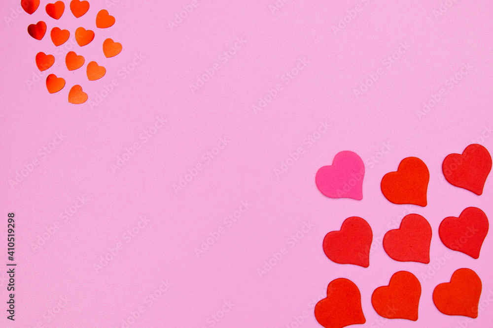 Many little hearts make a frame with place for text for valentine's day. Blue color love background. High quality photo